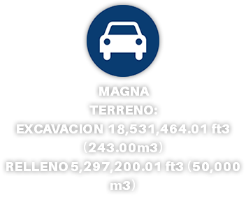 ﷯ MAGNA TERRENO: EXCAVACION 18,531,464.01 ft3 (243.00m3) RELLENO 5,297,200.01 ft3 (50,000 m3)